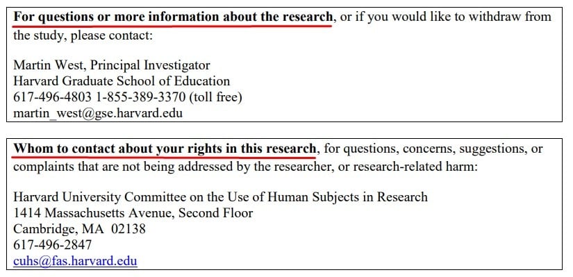 Harvard Center for Education Policy Research: Contact information section