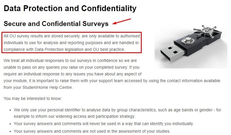 Open University: Data Protection and Confidentiality: Secure and Confidential Surveys section