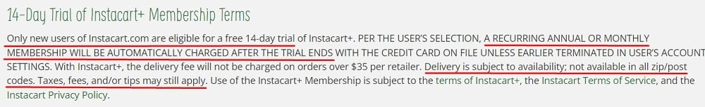 Sprouts Terms and Conditions: 14 Day Trial of Instacart Membership Terms