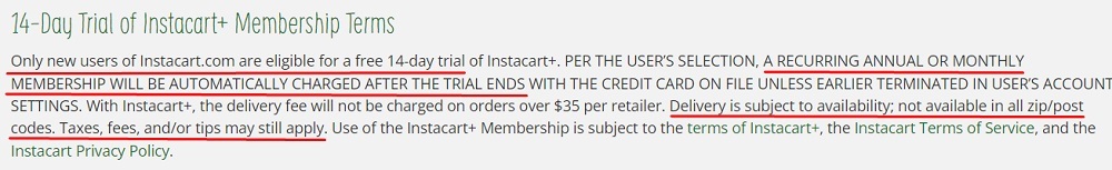 Sprouts Terms and Conditions: 14 Day Trial of Instacart Membership Terms