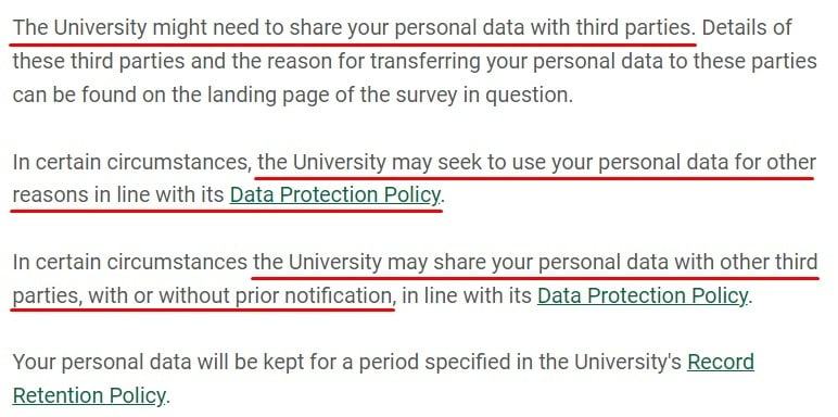 University of Roehampton Privacy Notice: Share personal data section