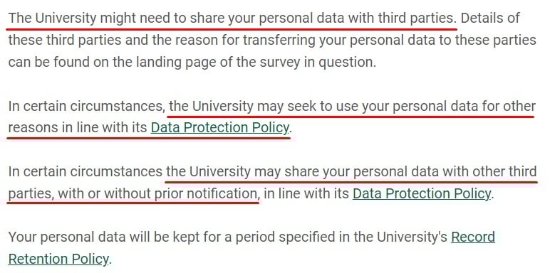 University of Roehampton Privacy Notice: Share personal data section
