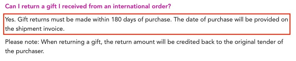 Bloomingdales International Return Policy: Can I Return a Gift clause