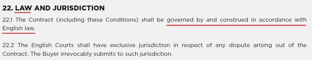 Pirelli UK Terms and Conditions: Law and Jurisdiction clause