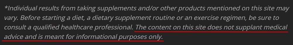A1 Supplements: Informational Purposes Only disclaimer