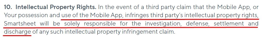 Smartsheet Mobile App EULA Intellectual Property Rights clause