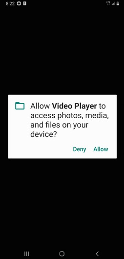 Android Video Player permissions screen