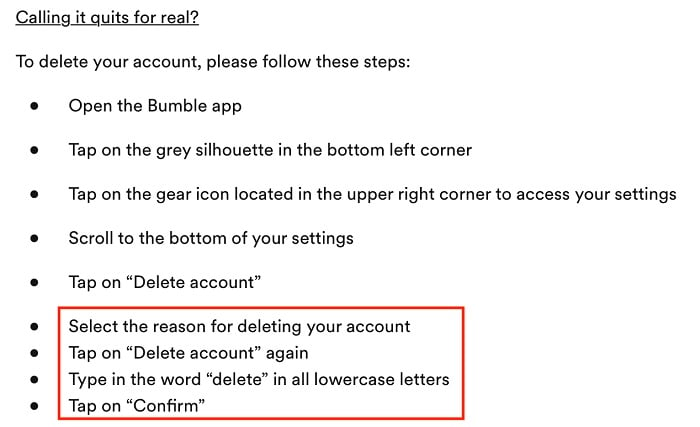 Bumble Help: How do I delete my account steps