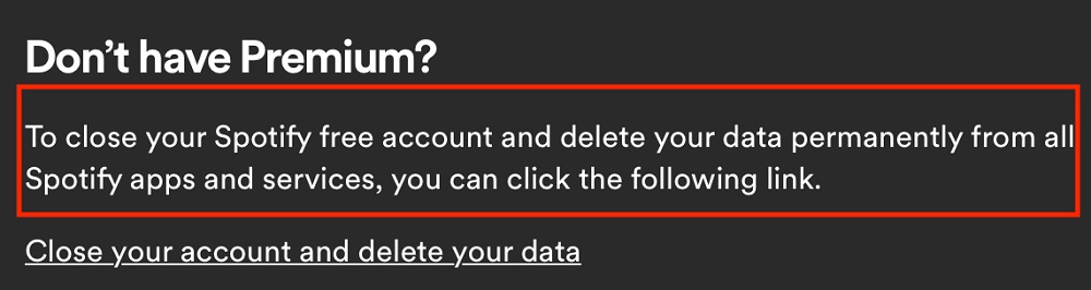 Spotify Support: How to close account excerpt