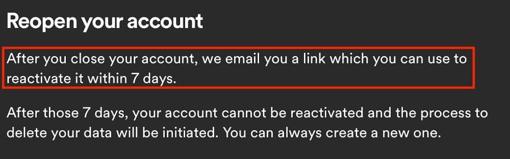 Spotify Support: Reopen account excerpt