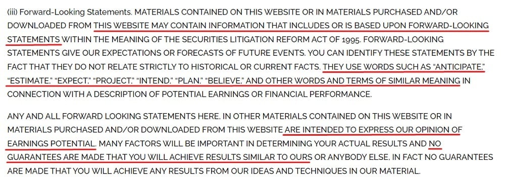 Vertex Marketing Agency: Earnings Disclaimer