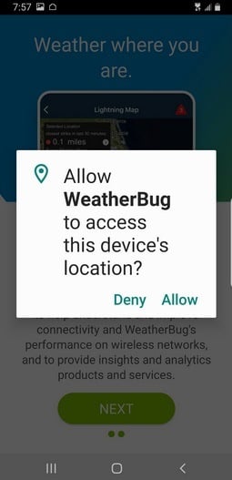 WeatherBug Android app permissions screen