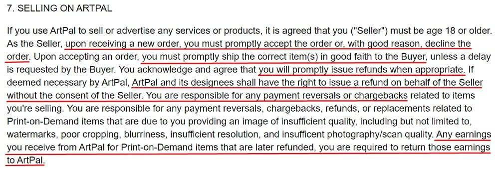 ArtPal Terms of Service: Selling on ArtPal clause