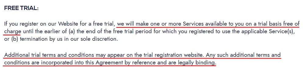 Cloudlytics SaaS Agreement: Free Trial clause