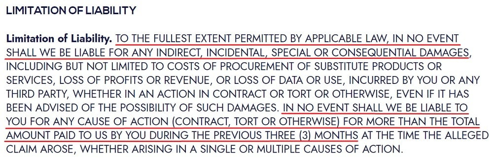 Cloudlytics SaaS Agreement: Limitation of Liability clause