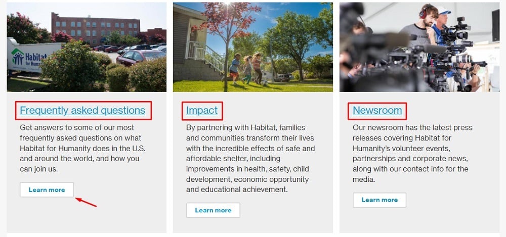 Habitat for Humanity About Us page excerpt: Additional links