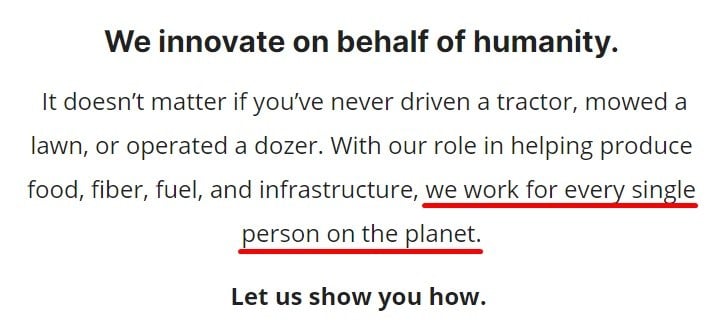 John Deere About Us page excerpt