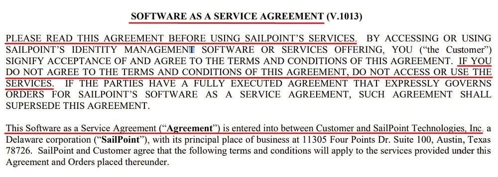 SailPoint SaaS Agreement: Introduction clause