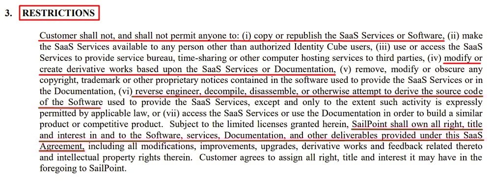 SailPoint SaaS Agreement: Restrictions clause