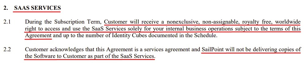 SailPoint SaaS Agreement: SaaS Services clause excerpt