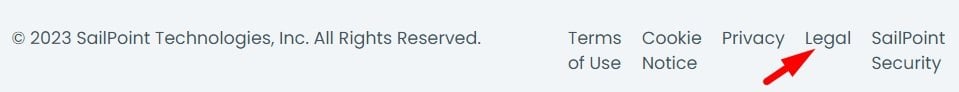 SailPoint website footer with Legal link highlighted