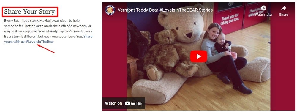 Vermont Teddy Bear About Us Who We Are page - Share story excerpt