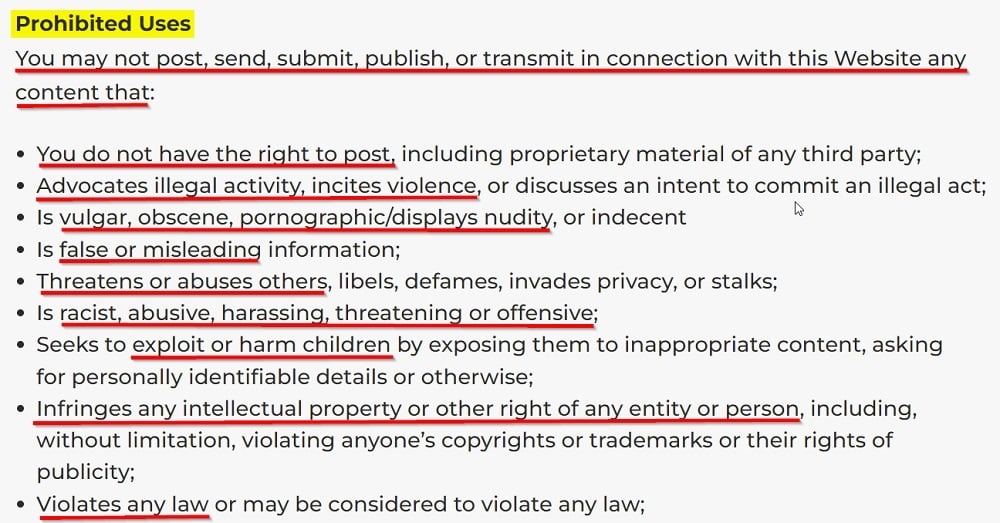 The Way Forward Terms of Service: Prohibited Uses clause
