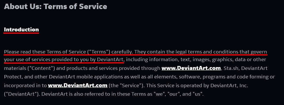 DeviantArt Terms of Service: Introduction clause