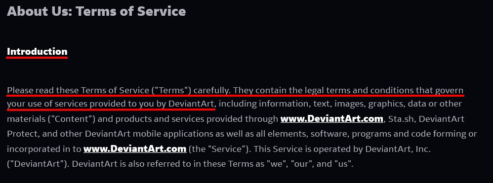 DeviantArt Terms of Service: Introduction clause