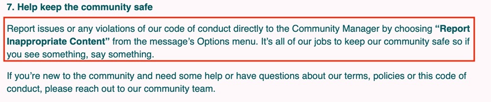 Pinterest Community Code of Conduct:  Report issues and violations section