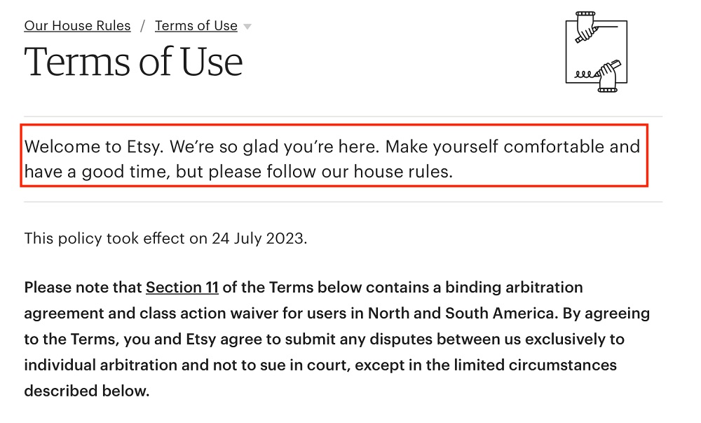 Etsy Terms of Use Introduction section
