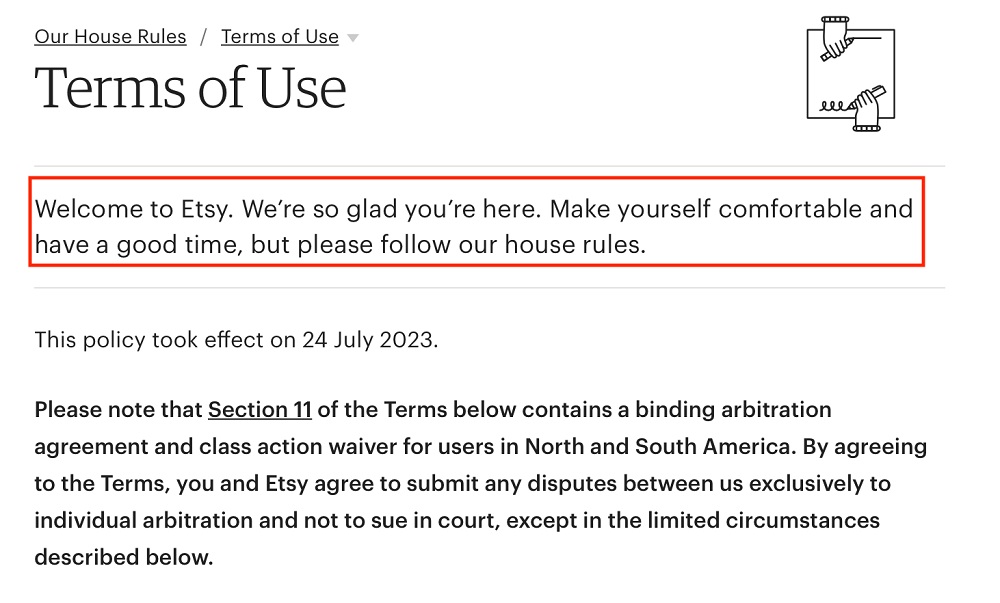 Etsy Terms of Use Introduction section