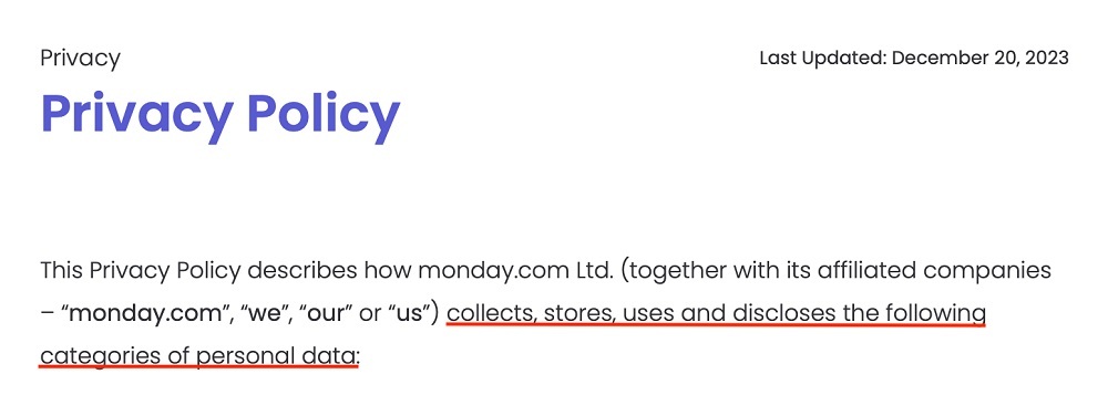 Monday Privacy Policy: Intro section