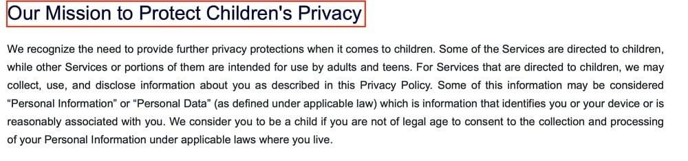 Paramount Childrens Privacy Policy: Mission to protect section