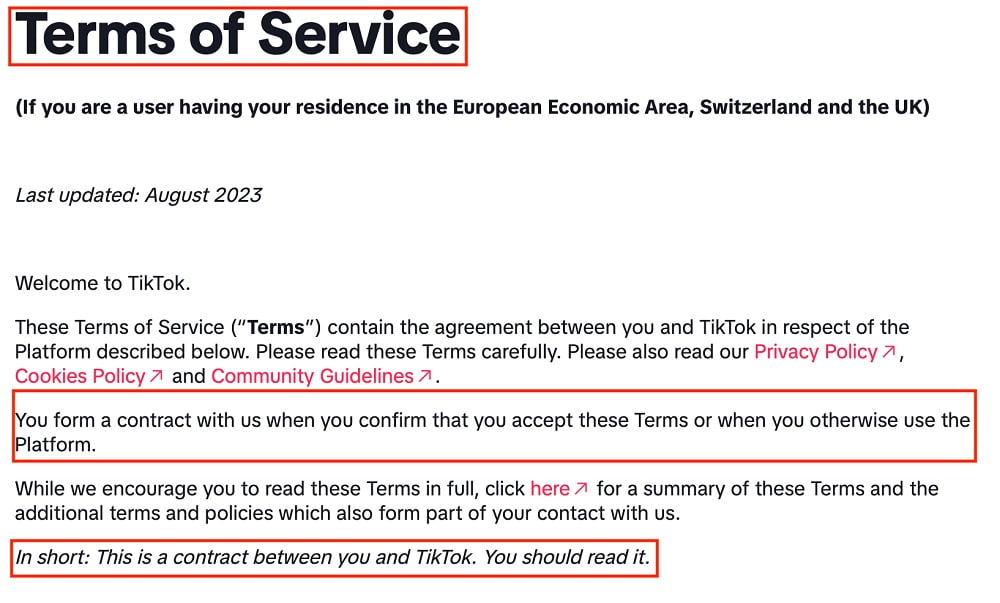 TikTok Terms of Service: Introduction section