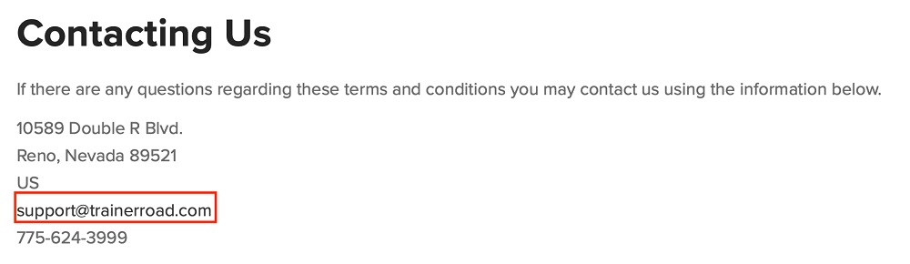 TrainerRoad Terms and Conditions: Contact clause