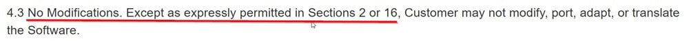 Adobe EULA: No Modifications clause