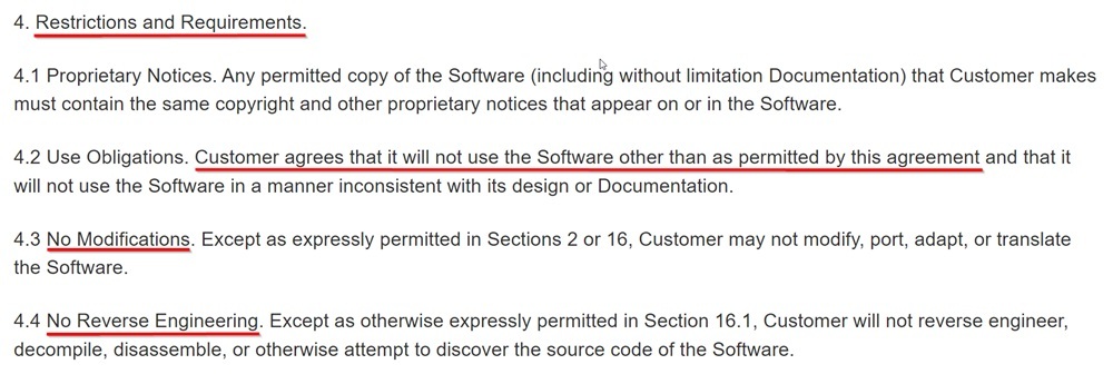 Adobe EULA: Restrictions and Requirements clause