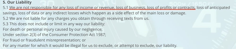 Cash Inn Ltd Privacy and Cookie Policy: Our Liability clause