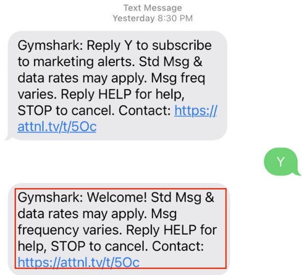 Gymshark SMS marketing screenshot