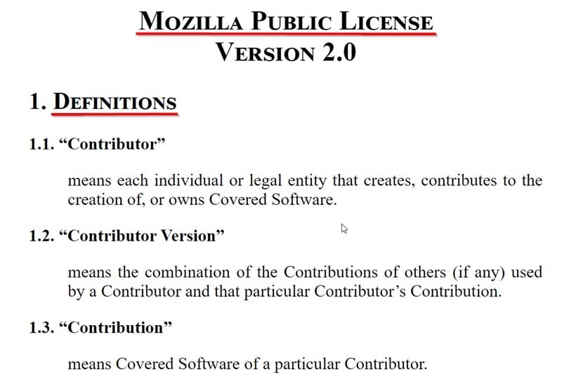 Mozilla Public License: Definitions section excerpt