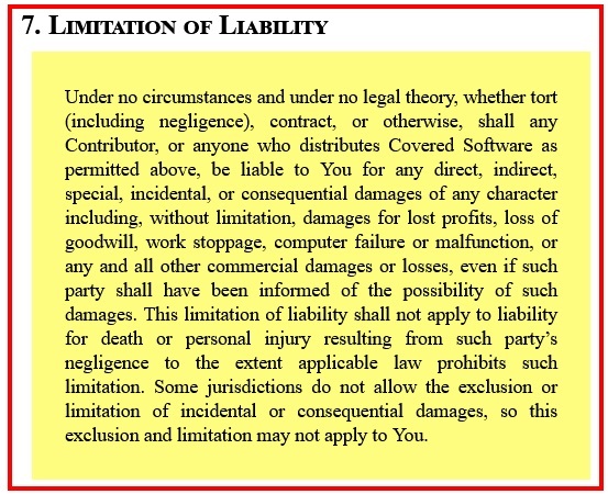 Mozilla Public License: Limitation of liability clause