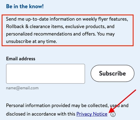 Walmart Subscribe form