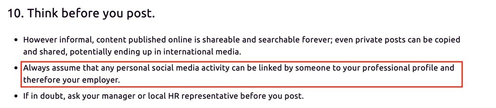 Capgemini Social Media Code of Conduct: Think before you post section excerpt