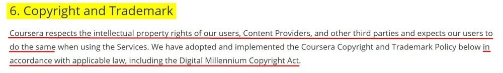 Coursera Terms of Use: Copyright and Trademark clause