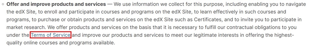 edX Privacy Policy with link to Terms of Service