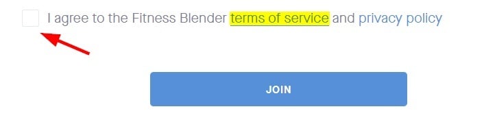 Fitness Blender Join form with checkbox