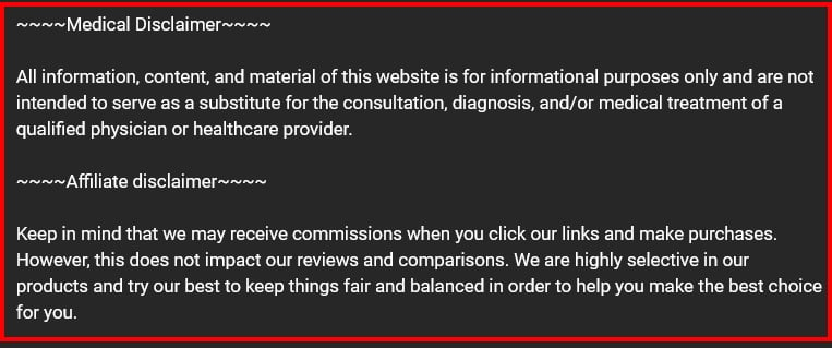 Generic medical and affiliate disclaimers