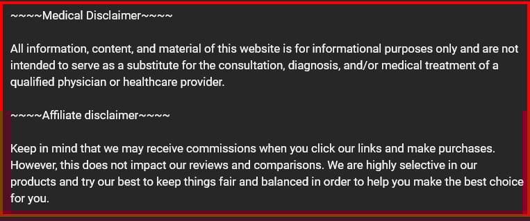 Generic medical and affiliate disclaimers