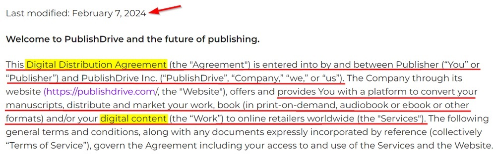 PublishDrive Terms agreement intro section